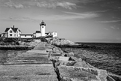 Eastern Point Lighthouse View From Stone Breakweater -BW